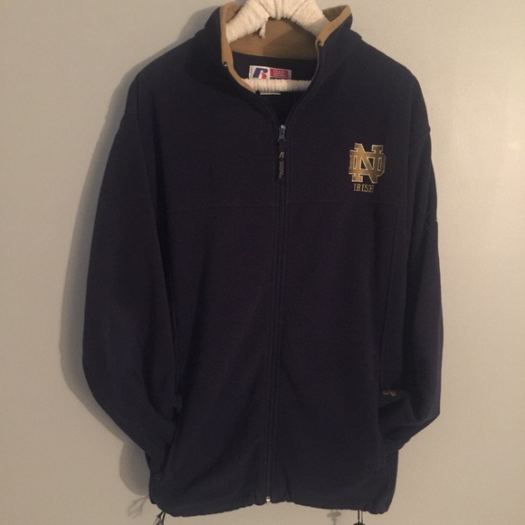 Russell Athletic Large Blue Gold Notre Dame Fleece Jacket Coat Unisex - Picture 1 of 5